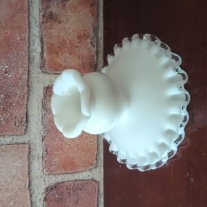 Fenton White Milk Glass Silvercrest  Candle Holder 3" Height Ruffled Edge
